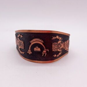 Copper Cuff Bracelet with Buffalo Dancer and Rainbow Yei Design
